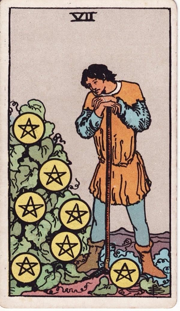 Seven of Pentacles, upright