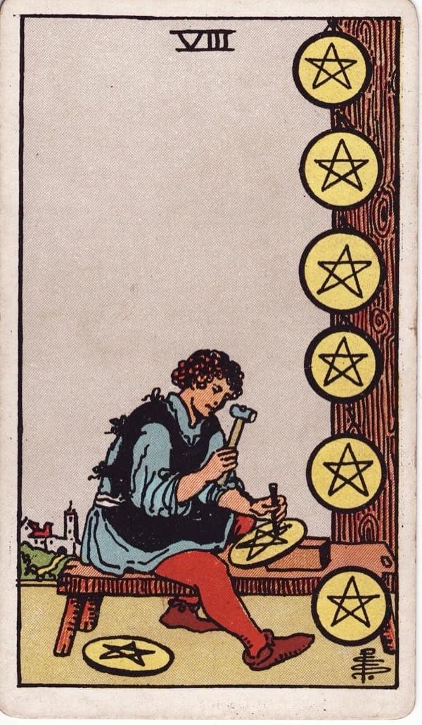 Eight of Pentacles, upright