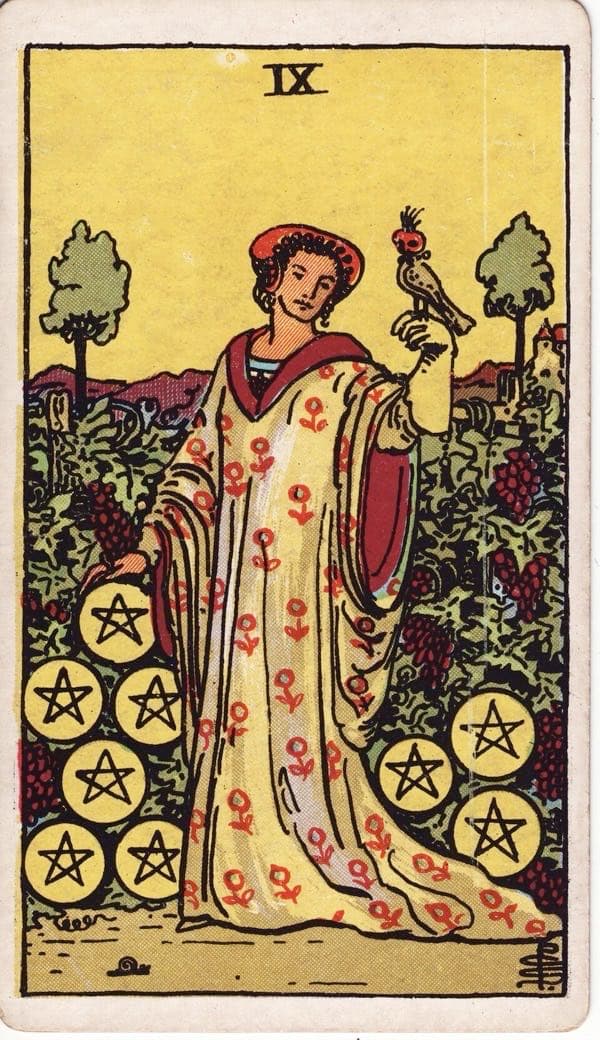 Nine of Pentacles, upright